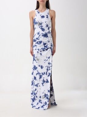 DES PHEMMES Sleeveless Blue and White Tie-Dye Maxi Dress